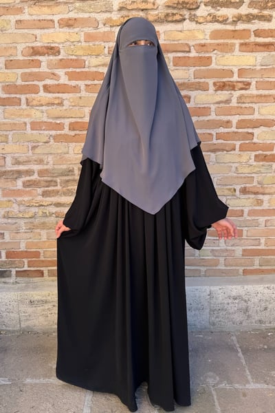 Kısa Boy Tek Katlı Khimar Sufle - gri