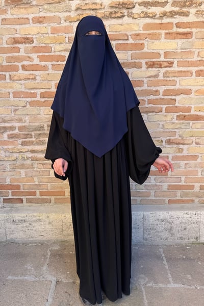 Kısa Boy Tek Katlı Khimar Sufle - lacivert