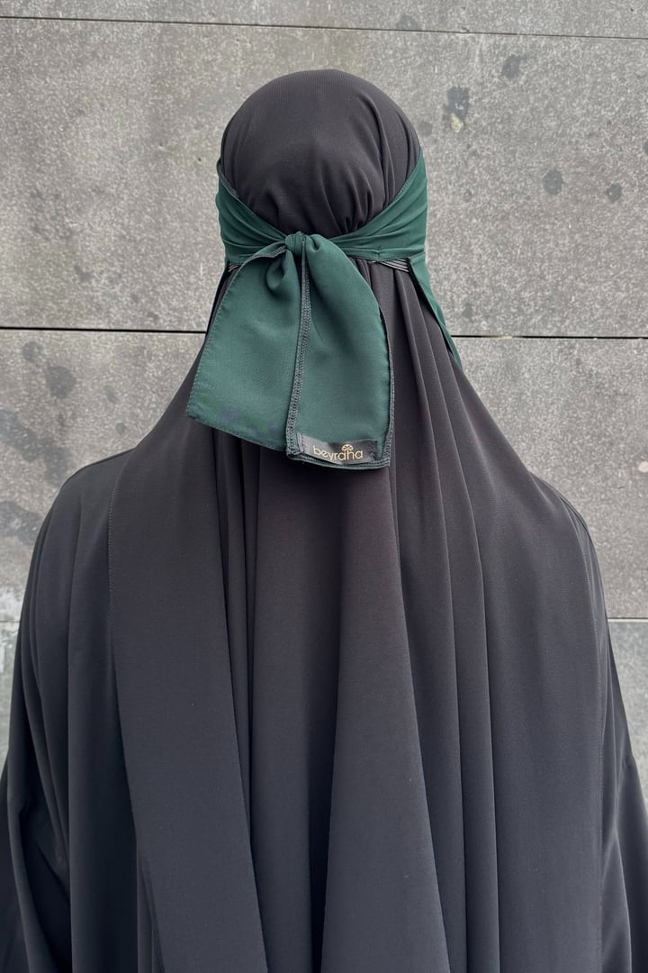 Lastikli Tek Katlı Peçe - Koyu Yeşil
