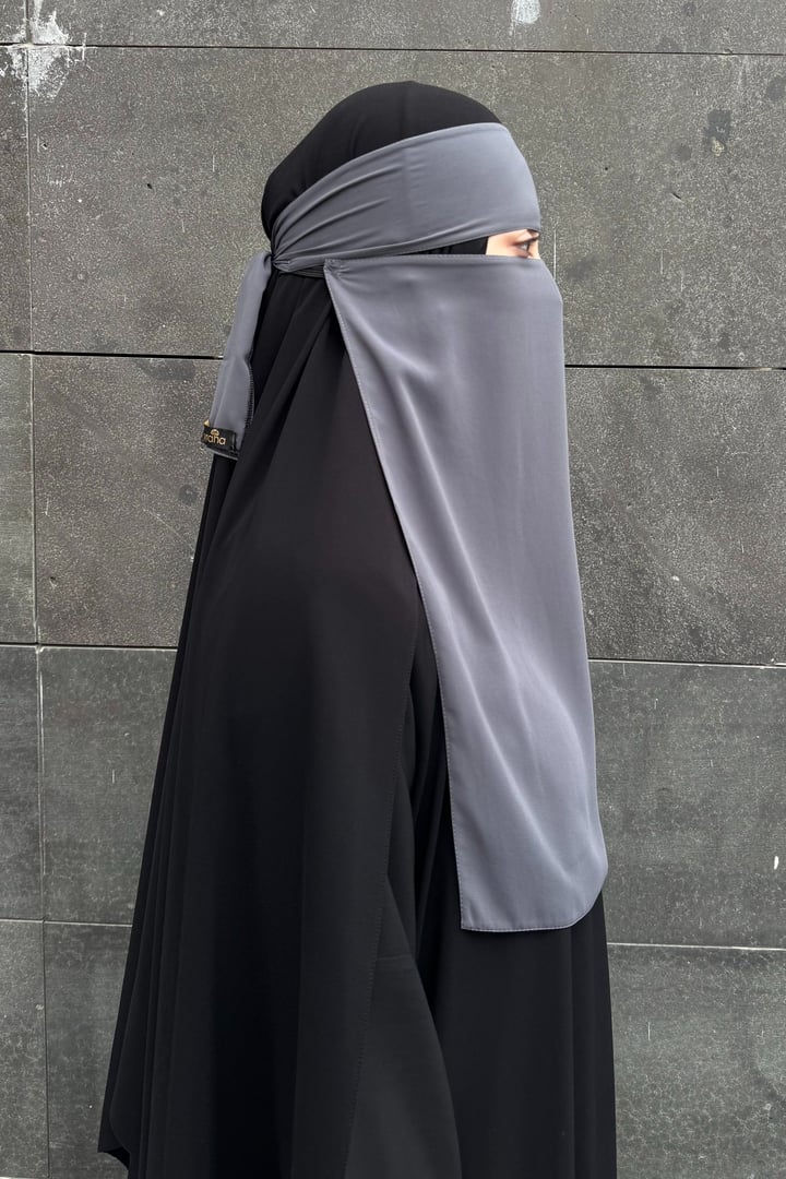 Lastikli Tek Katlı Peçe - Gri