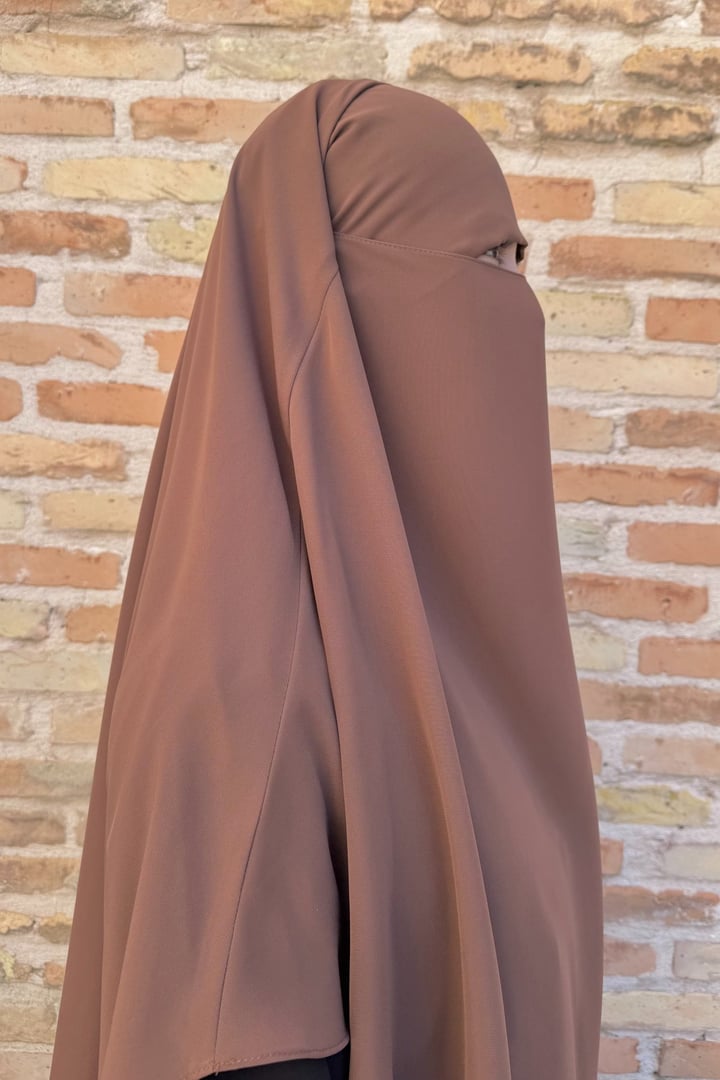 Kısa Boy Tek Katlı Khimar Sufle - Taba