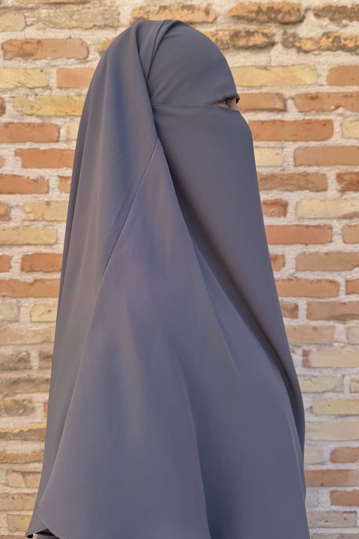 Kısa Boy Tek Katlı Khimar Sufle - Gri