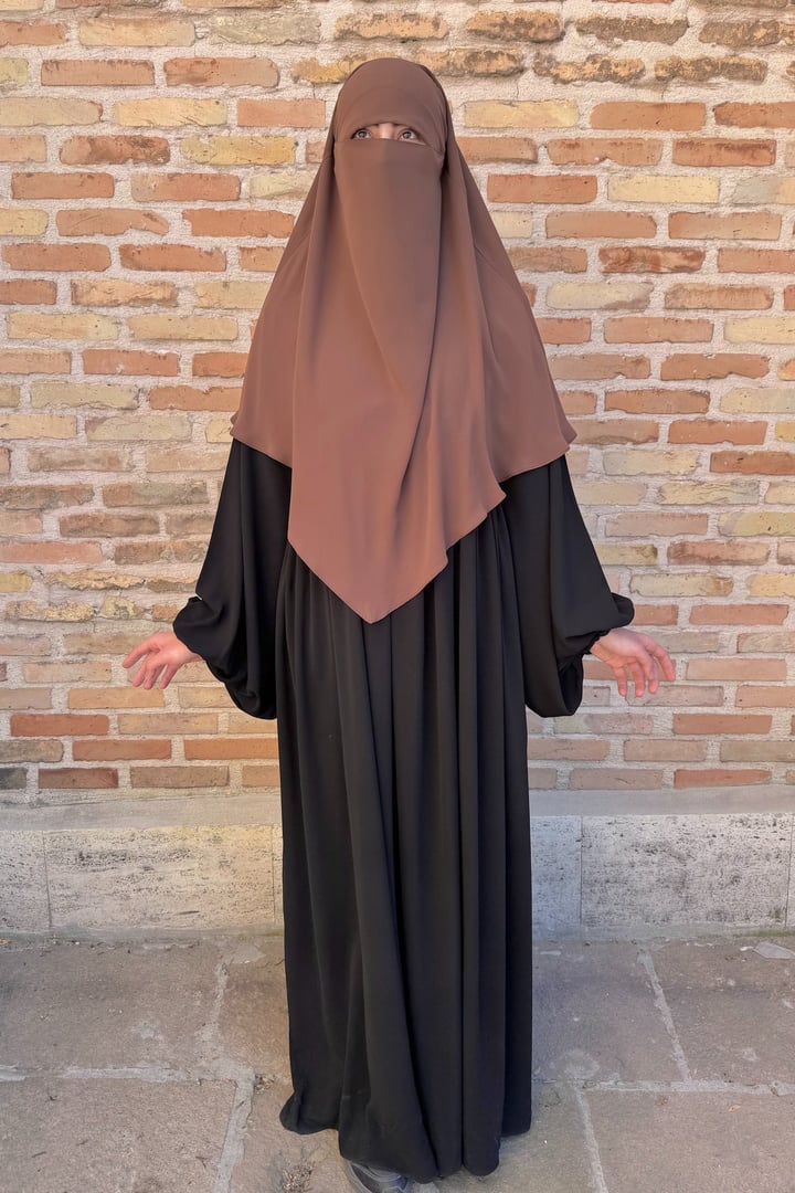 Kısa Boy Tek Katlı Khimar Sufle - Taba