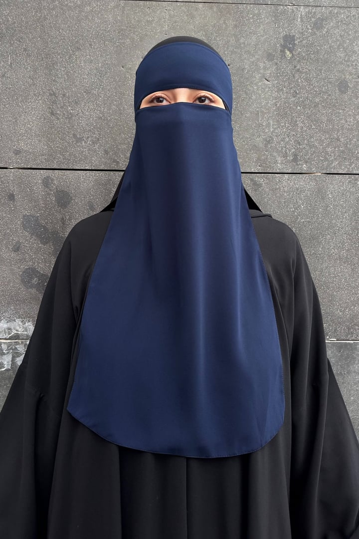 Lastikli Tek Katlı Peçe - Lacivert