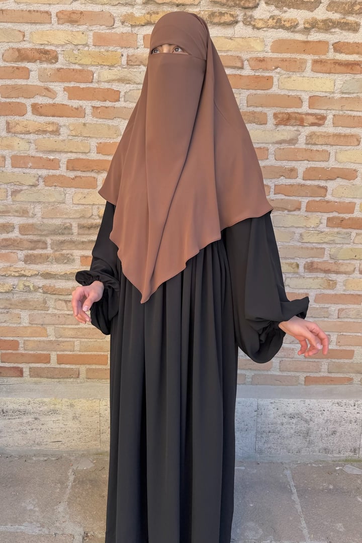 Kısa Boy Tek Katlı Khimar Sufle - Taba