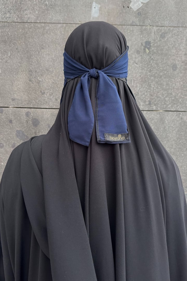 Lastikli Tek Katlı Peçe - Lacivert