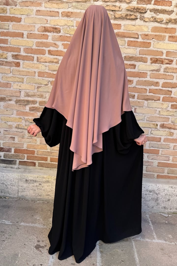 Kısa Boy Tek Katlı Khimar Sufle - Pudra