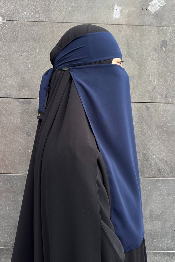 Lastikli Tek Katlı Peçe - Lacivert