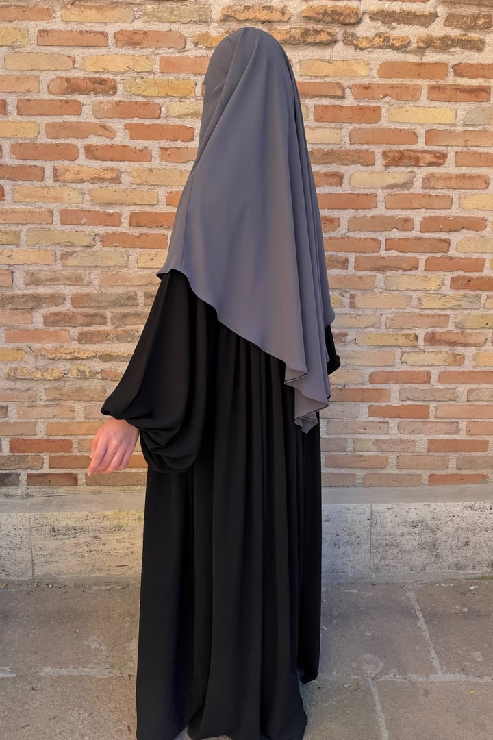 Kısa Boy Tek Katlı Khimar Sufle - Gri