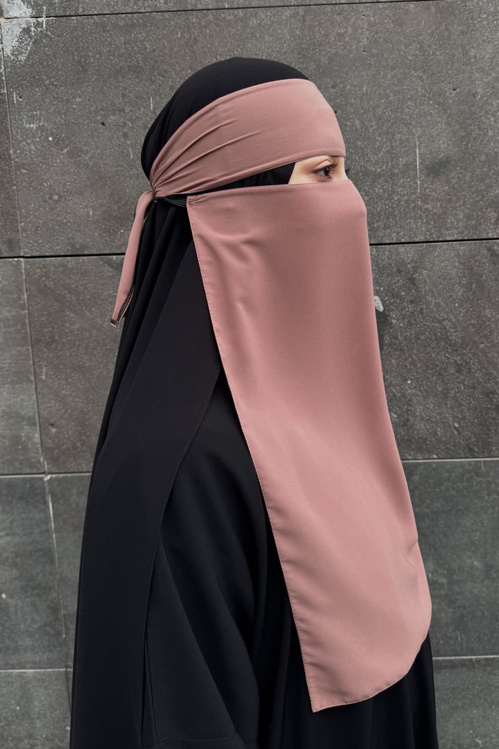 Lastikli Tek Katlı Peçe - Pudra