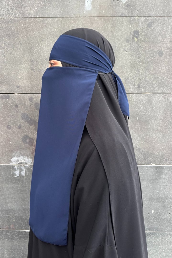 Lastikli Tek Katlı Peçe - Lacivert