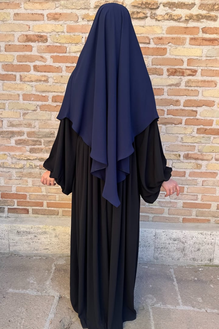 Kısa Boy Tek Katlı Khimar Sufle - Lacivert