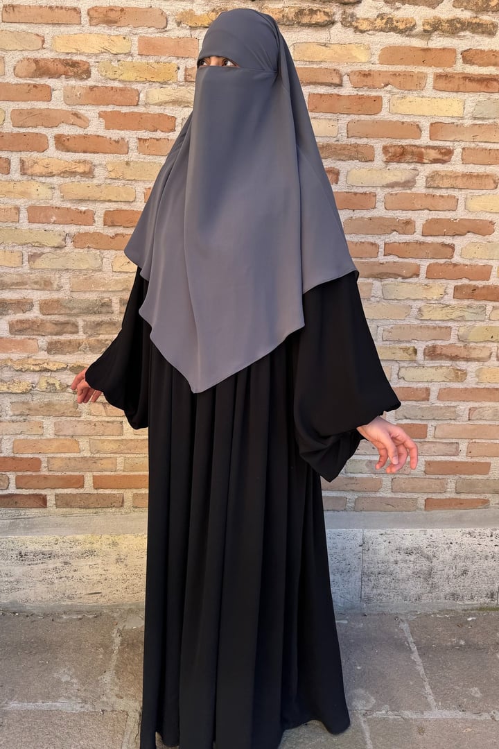 Kısa Boy Tek Katlı Khimar Sufle - Gri