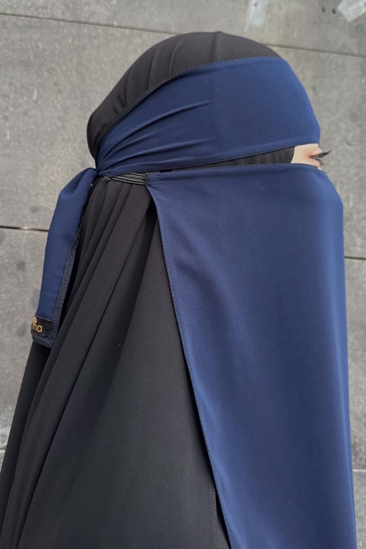 Lastikli Tek Katlı Peçe - Lacivert