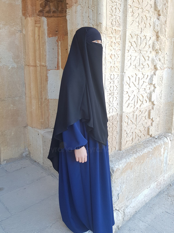 Orta Boy Tek Katlı Khimar Sufle - Siyah