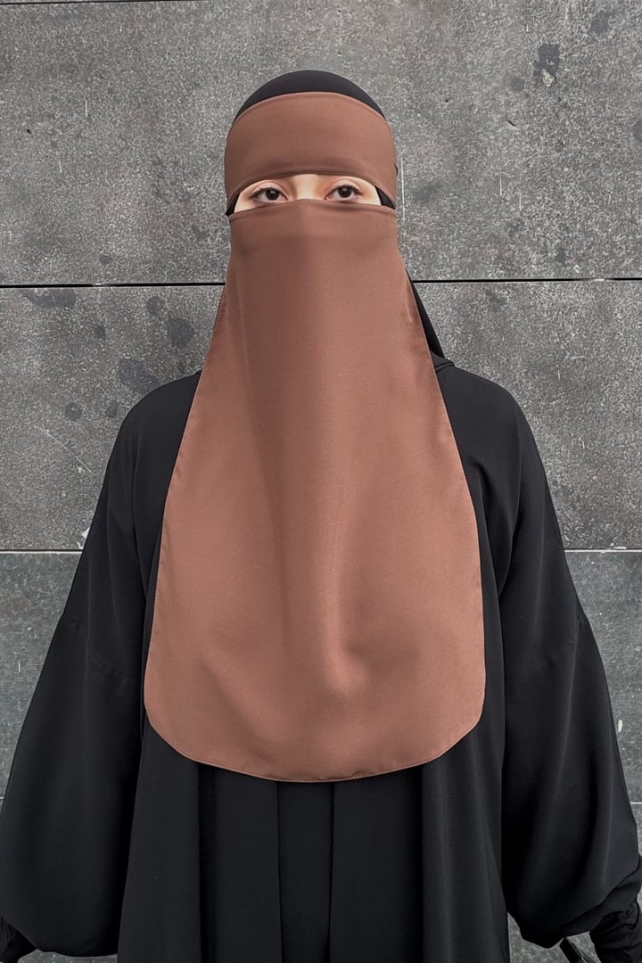 Lastikli Tek Katlı Peçe - Taba