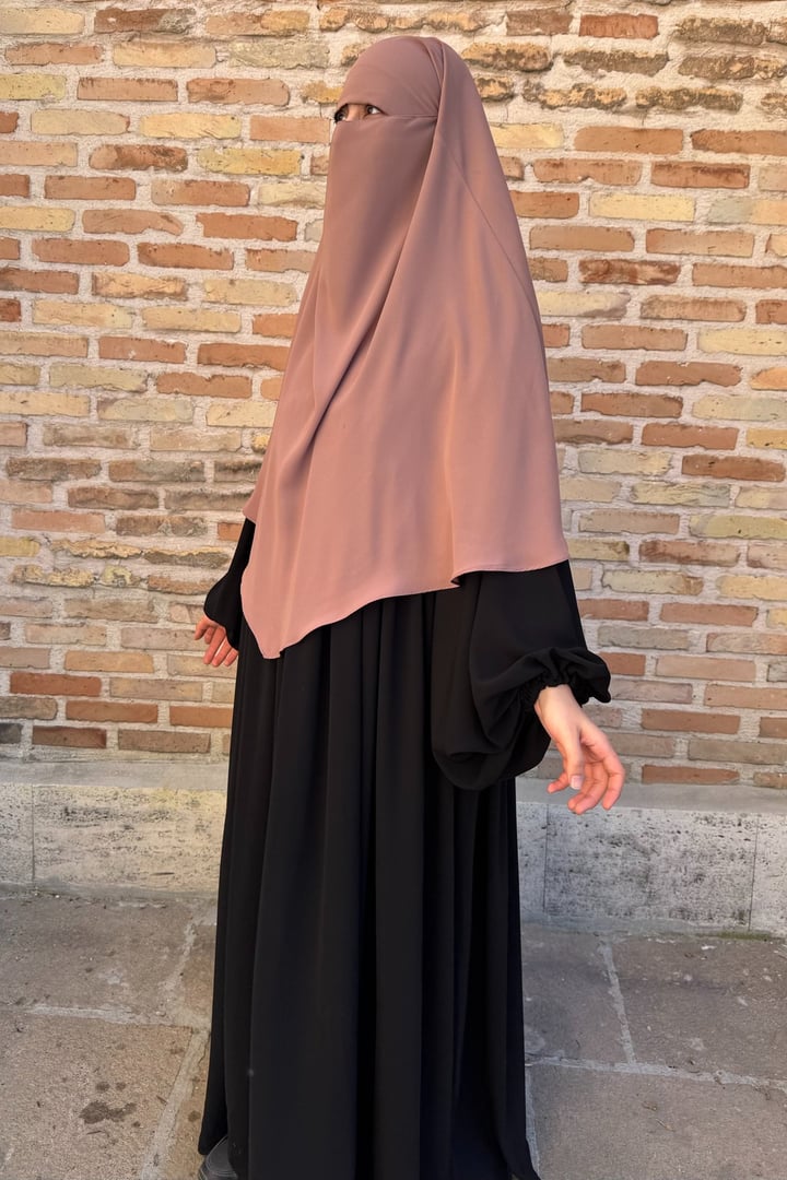 Kısa Boy Tek Katlı Khimar Sufle - Pudra