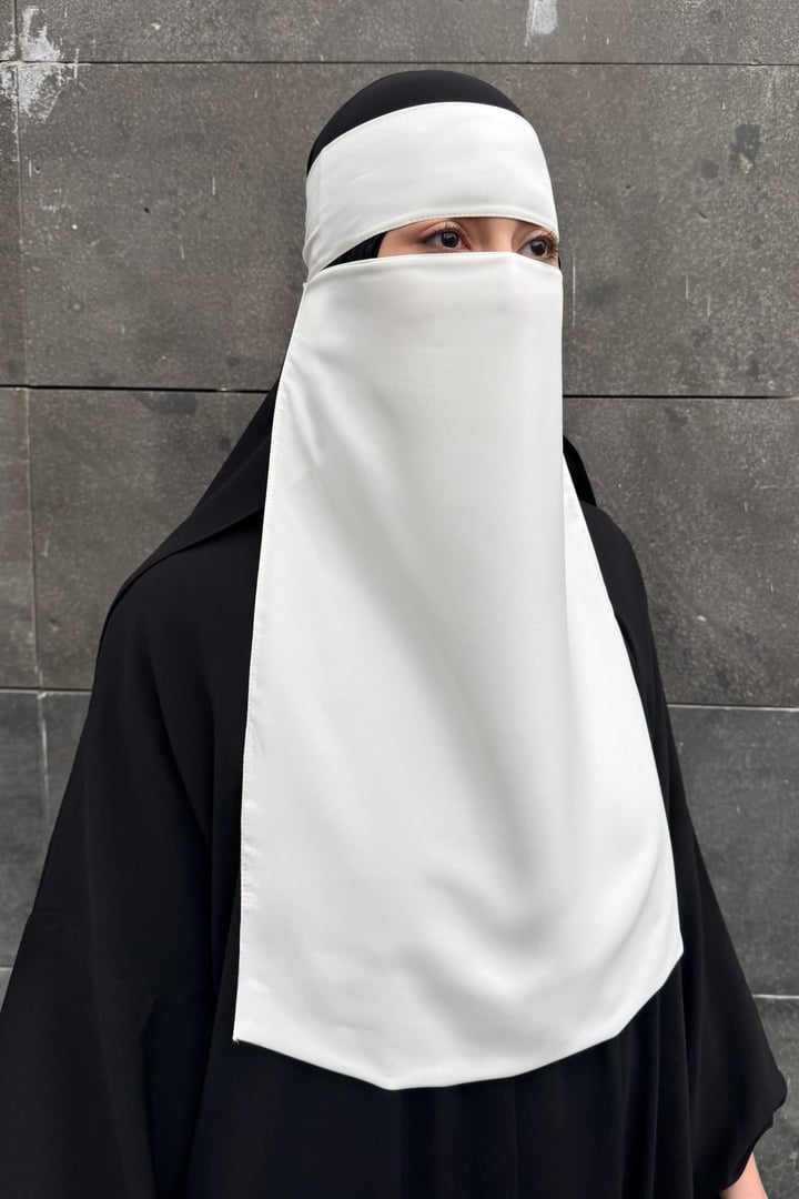 Lastikli Tek Katlı Peçe - Beyaz