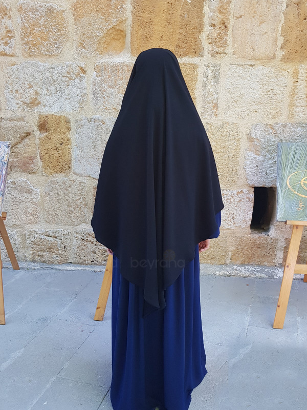 Orta Boy Tek Katlı Khimar Sufle - Siyah