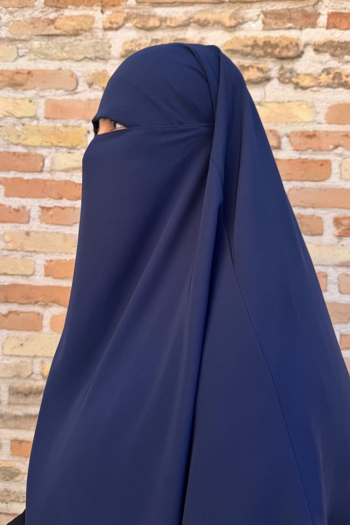Kısa Boy Tek Katlı Khimar Sufle - Lacivert