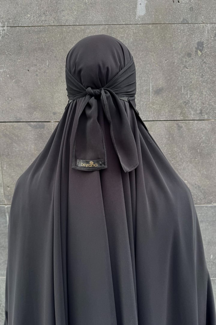 Lastikli Tek Katlı Peçe - Siyah