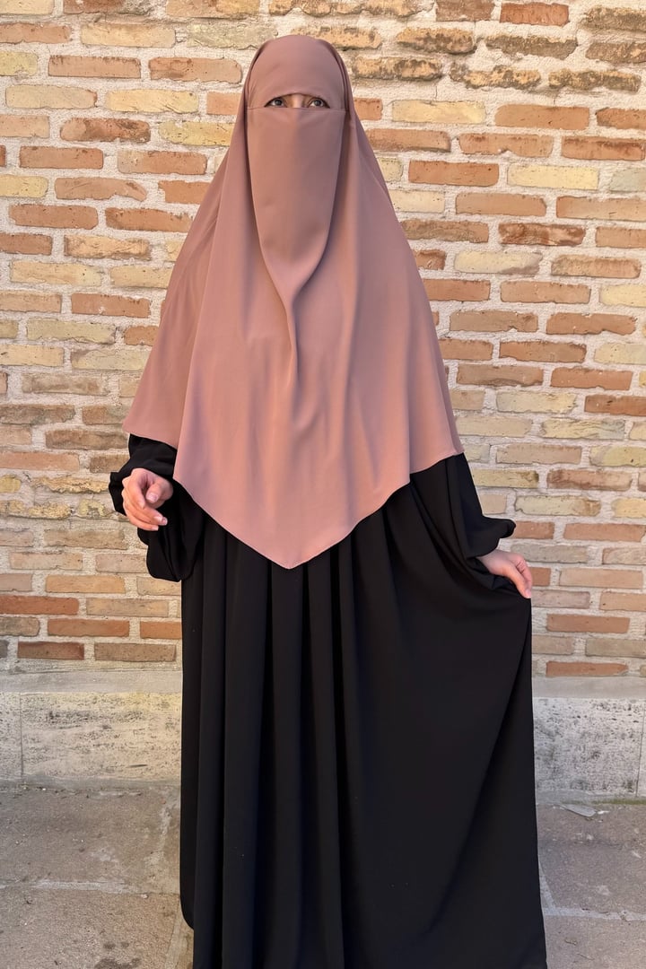 Kısa Boy Tek Katlı Khimar Sufle - Pudra