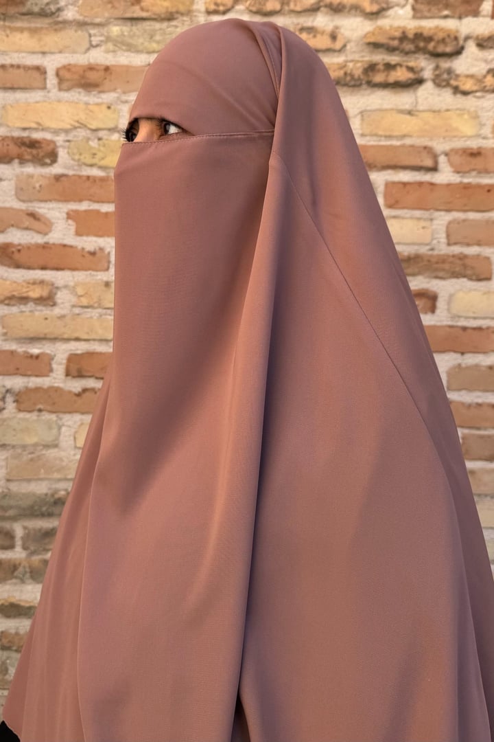 Kısa Boy Tek Katlı Khimar Sufle - Taba