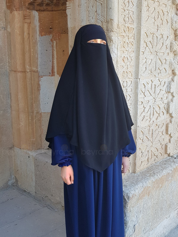 Orta Boy Tek Katlı Khimar Sufle - Siyah