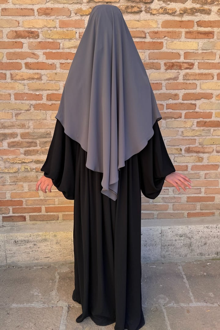 Kısa Boy Tek Katlı Khimar Sufle - Gri