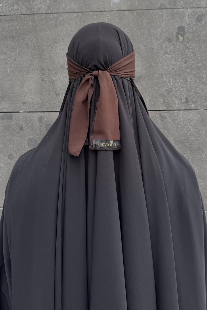 Lastikli Tek Katlı Peçe - Acı kahve