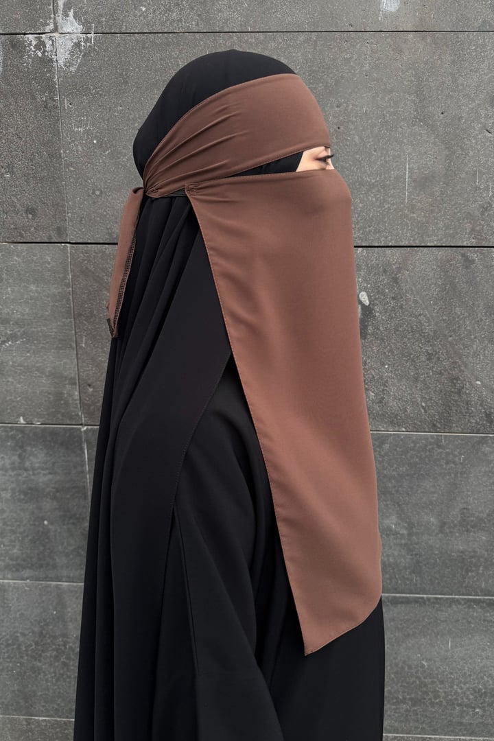 Lastikli Tek Katlı Peçe - Taba