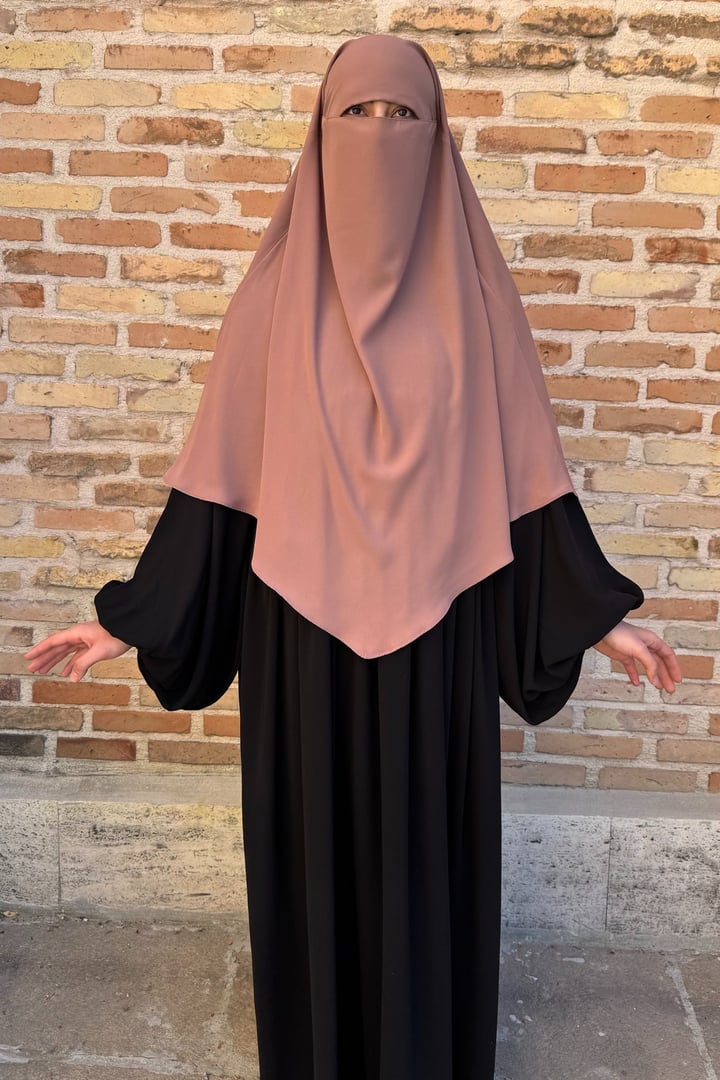 Kısa Boy Tek Katlı Khimar Sufle - Pudra