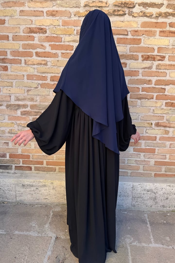 Kısa Boy Tek Katlı Khimar Sufle - Lacivert